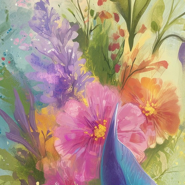 Axolotl Flowers animal art print close-up detail