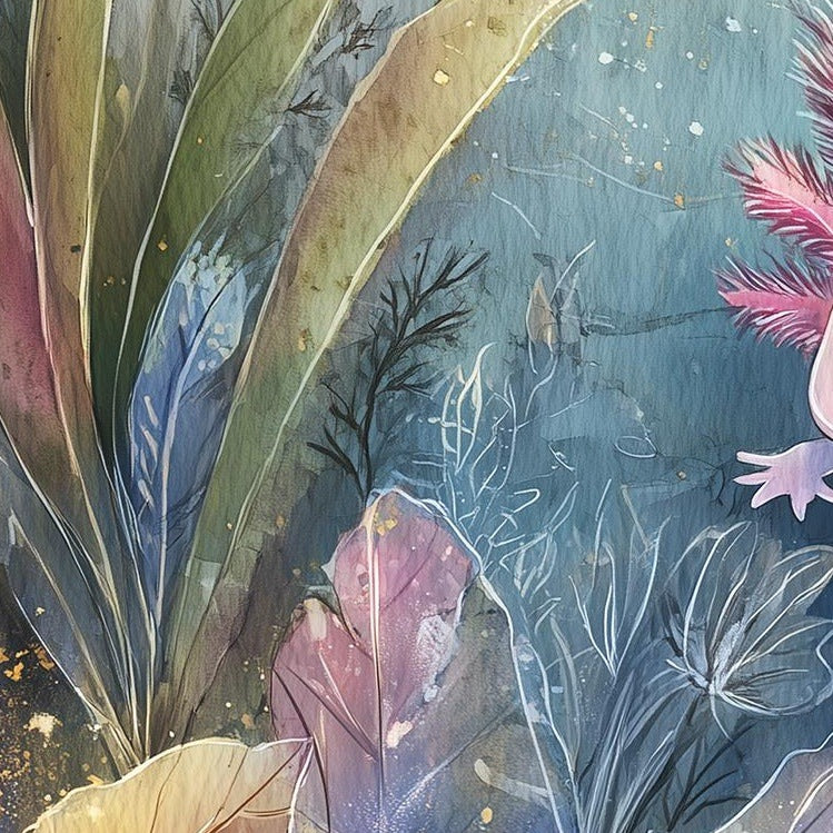 Pink Axolotl animal art print close-up detail