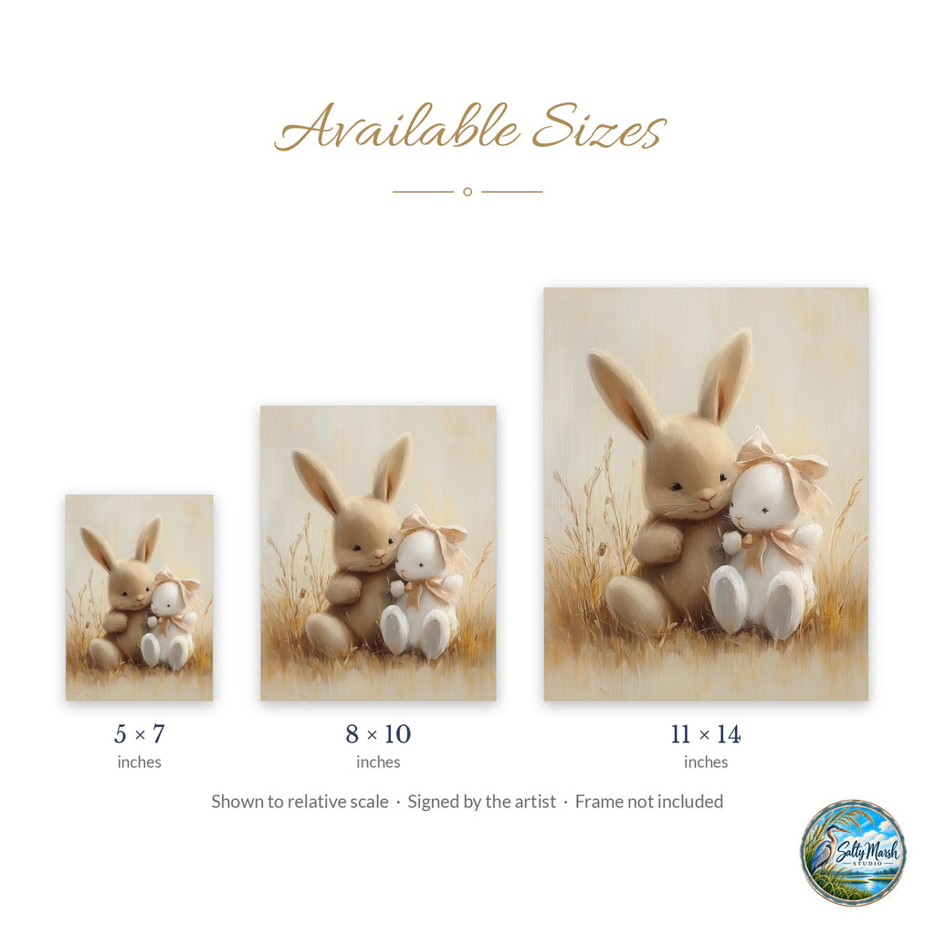 Bunny Hug art print size guide: 5x7, 8x10 and 11x14