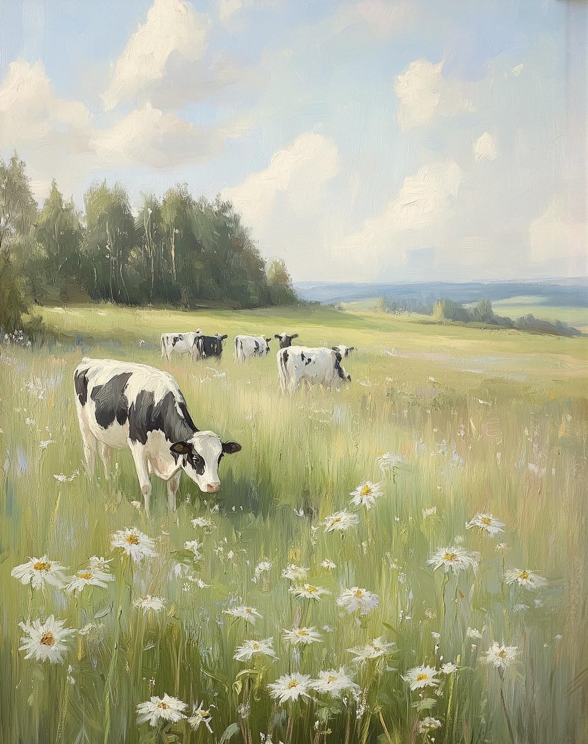 Cow Meadow animal art print unframed, signed by Pattie Overcash