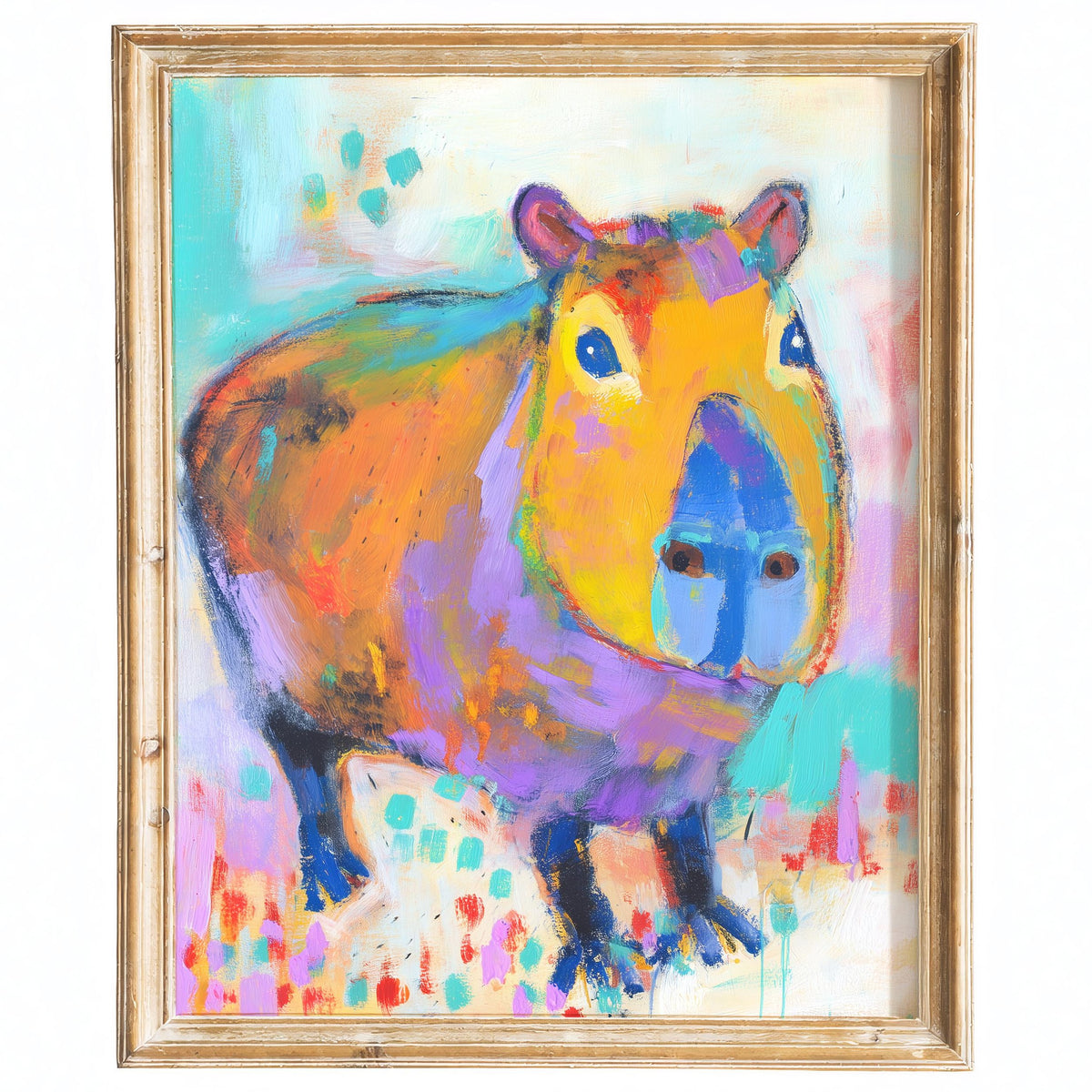 Playful Capybara animal art print framed