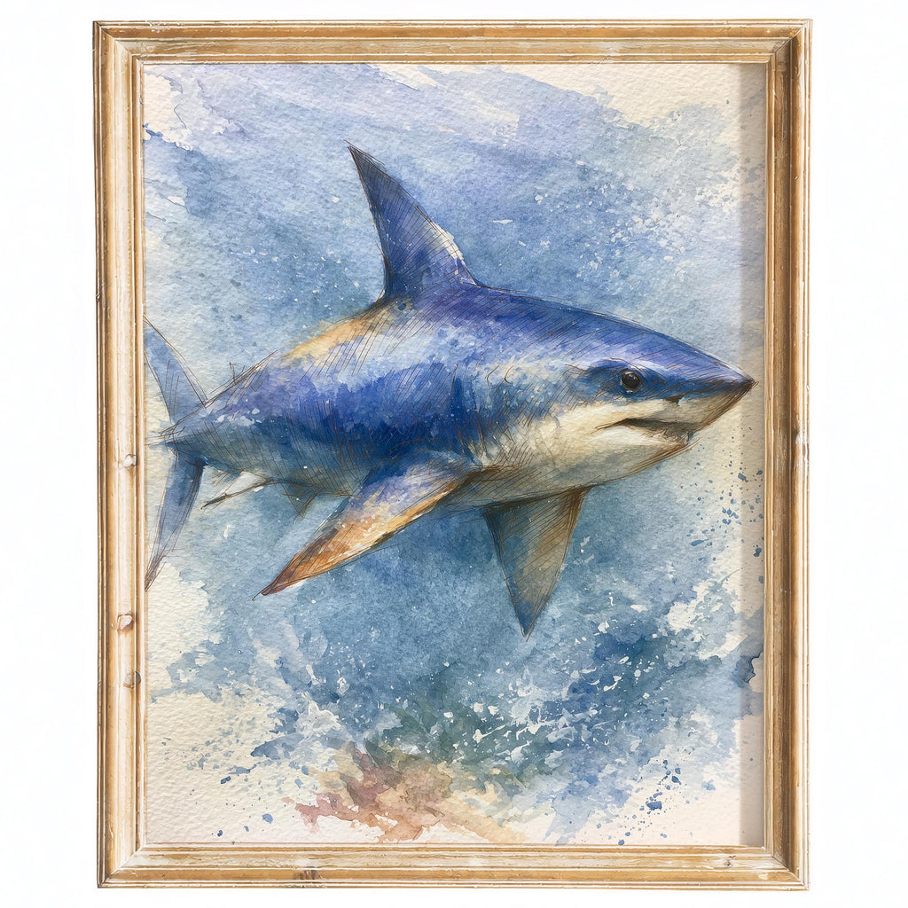 Great White Shark animal art print framed