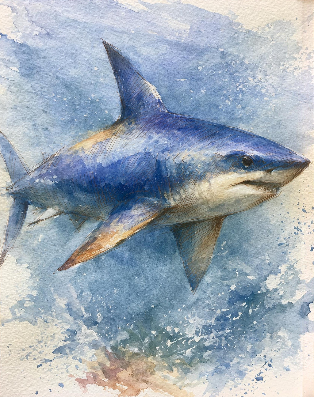 Great White Shark animal art print unframed, signed by Pattie Overcash