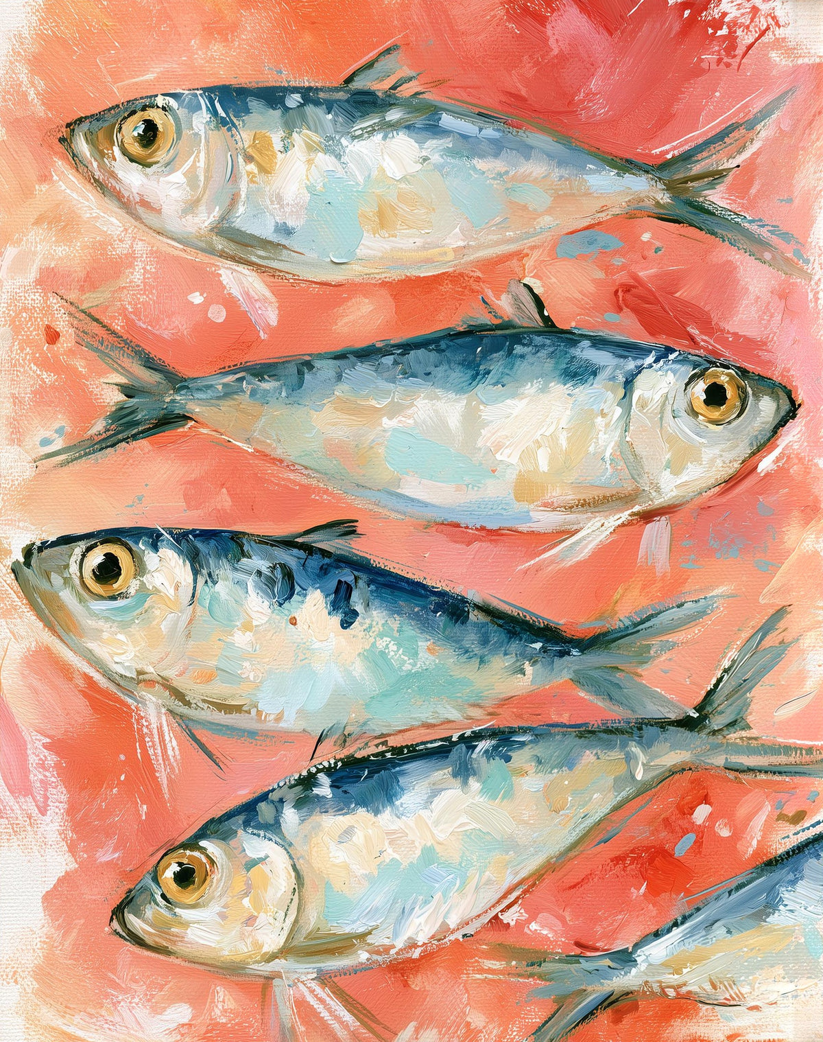 Coral Sardines animal art print unframed, signed by Pattie Overcash