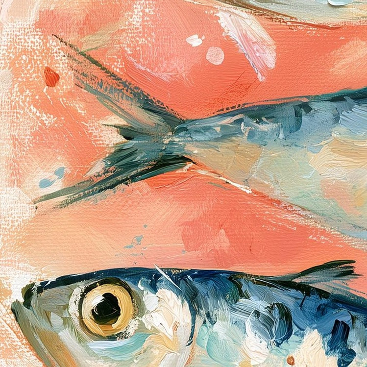 Coral Sardines animal art print close-up detail