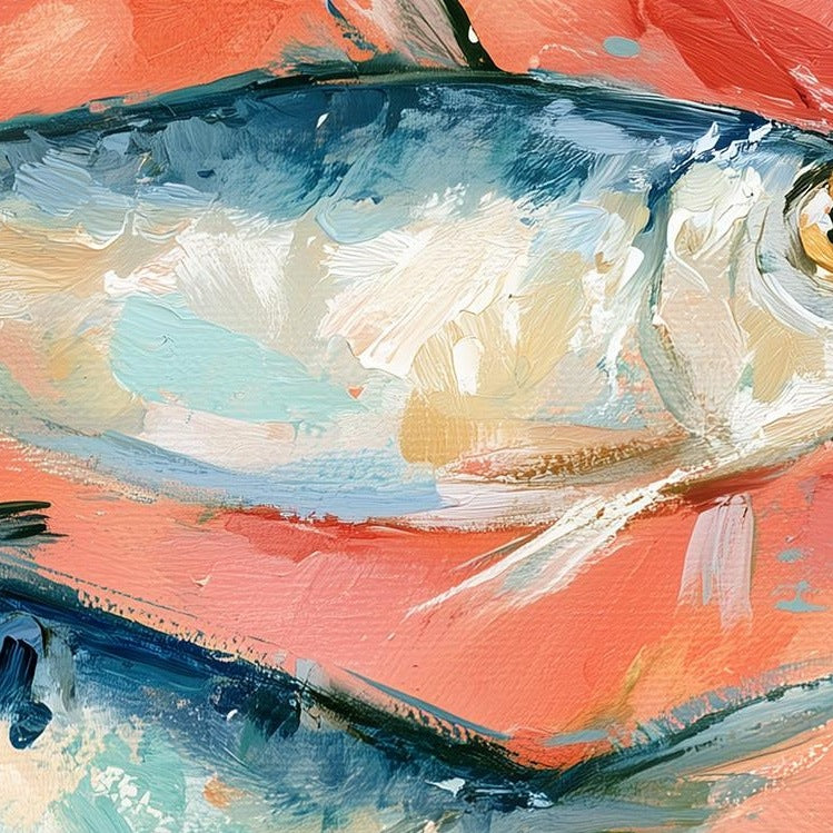 Coral Sardines animal art print close-up detail