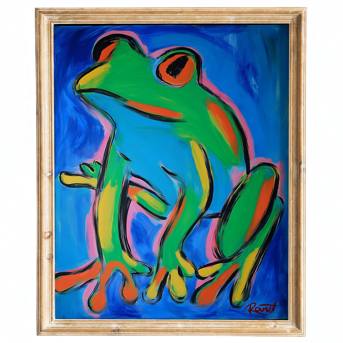Modern Green Frog animal art print framed