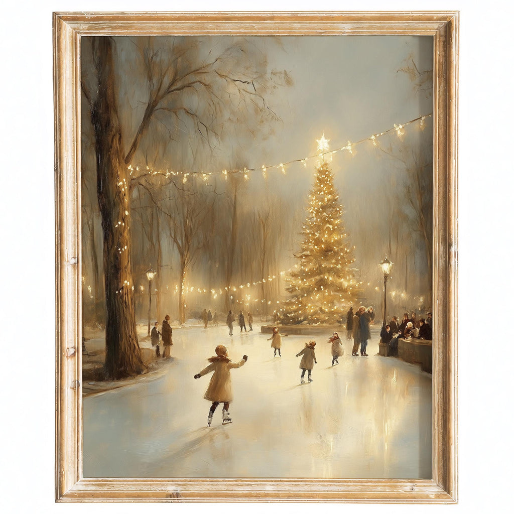 Ice Skaters Christmas art print framed