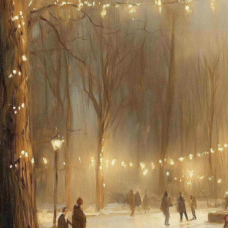 Ice Skaters Christmas art print close-up detail