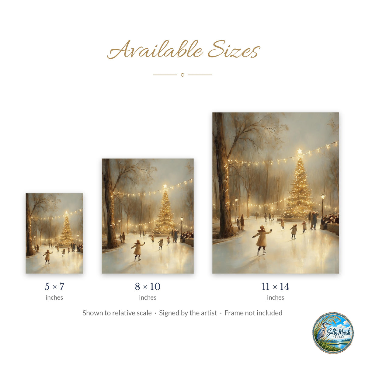 Ice Skaters art print size guide: 5x7, 8x10 and 11x14