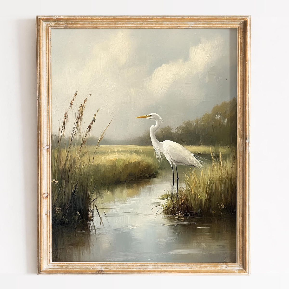 Marsh Egret animal art print framed
