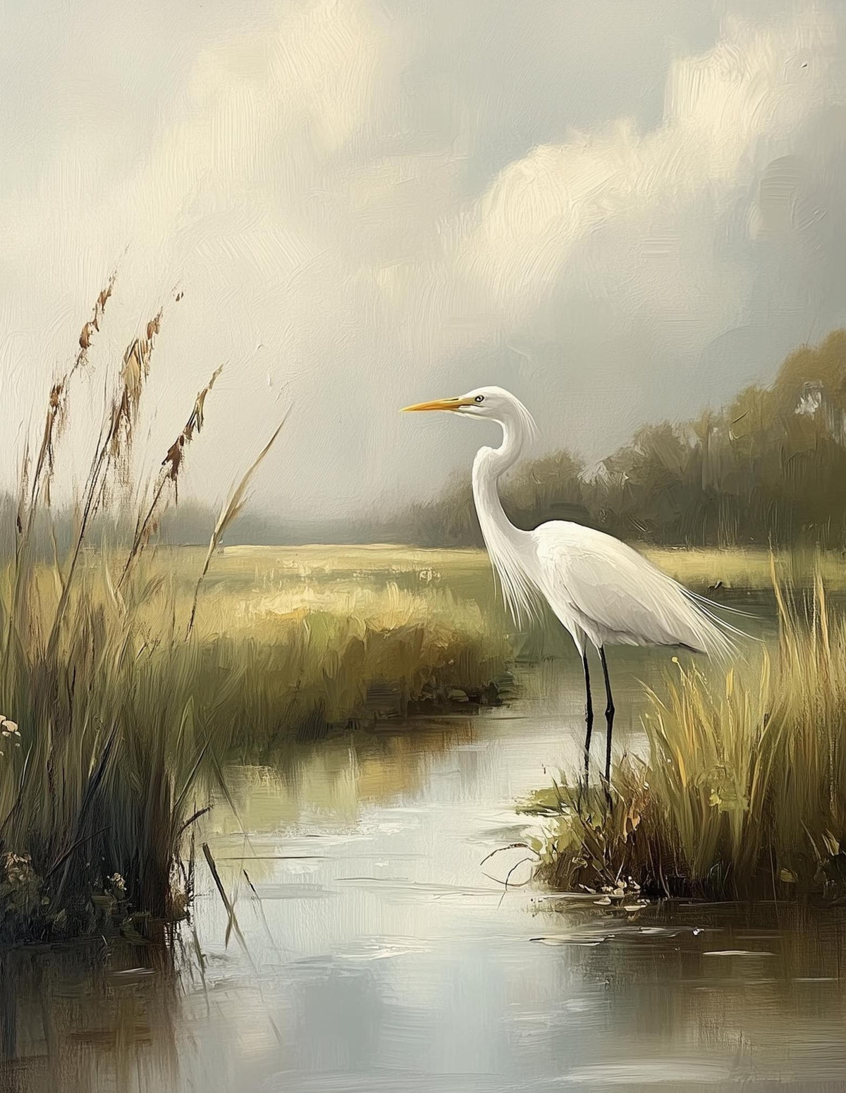 Marsh Egret animal art print unframed, signed by Pattie Overcash