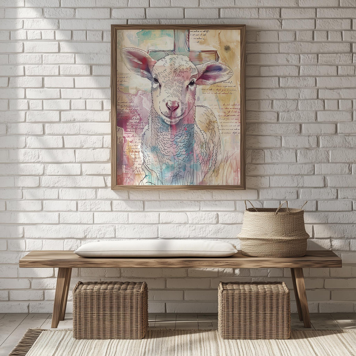 Lamb of God faith art print shown in a room setting