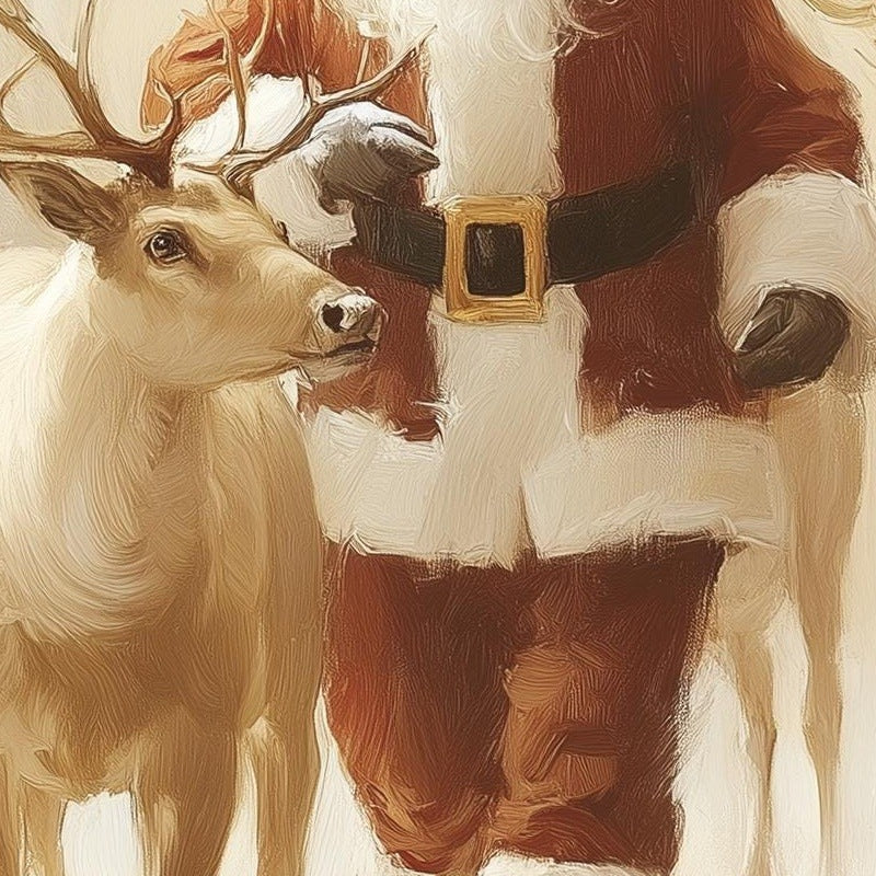 Santa Reindeer Christmas art print close-up detail