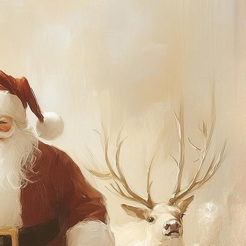 Santa Reindeer Christmas art print close-up detail
