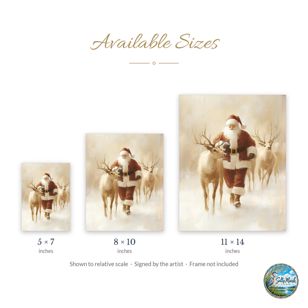 Santa Reindeer art print size guide: 5x7, 8x10 and 11x14