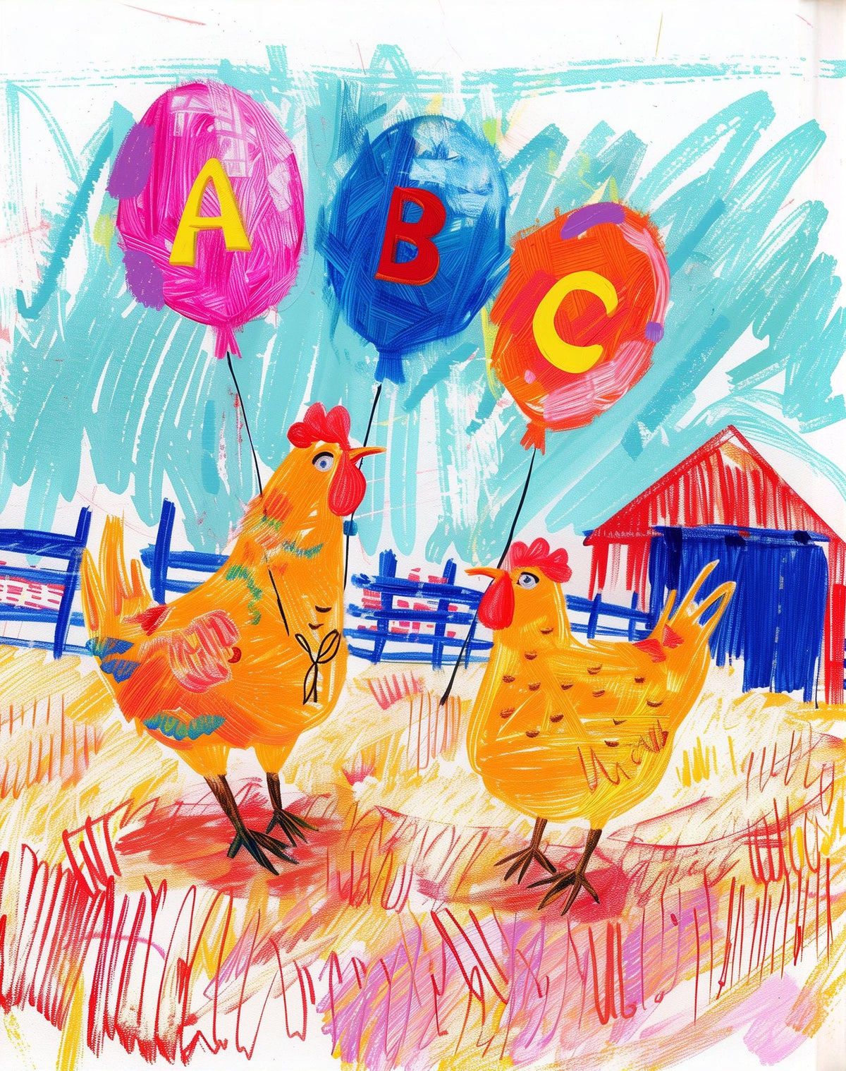 Chickens ABC animal art print unframed, signed by Pattie Overcash