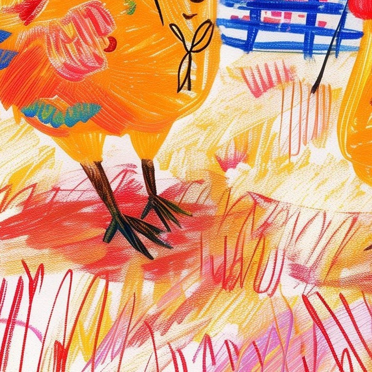 Chickens ABC animal art print close-up detail