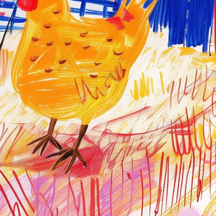 Chickens ABC animal art print close-up detail