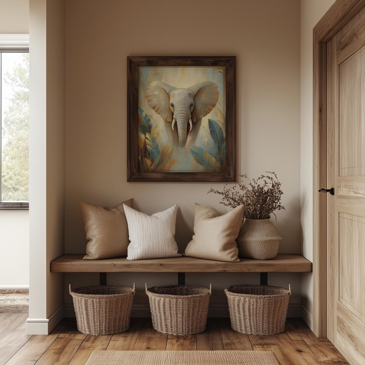 Elephant Tropical animal art print shown in a room setting