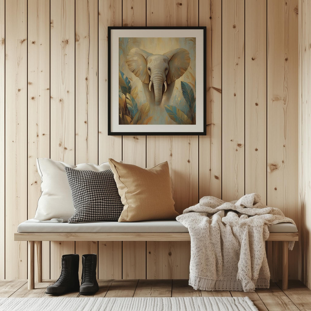 Elephant Tropical animal art print shown in a room setting