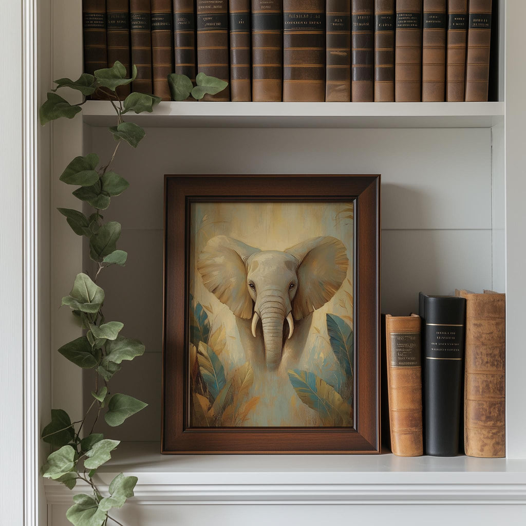 Elephant Tropical animal art print shown in a room setting
