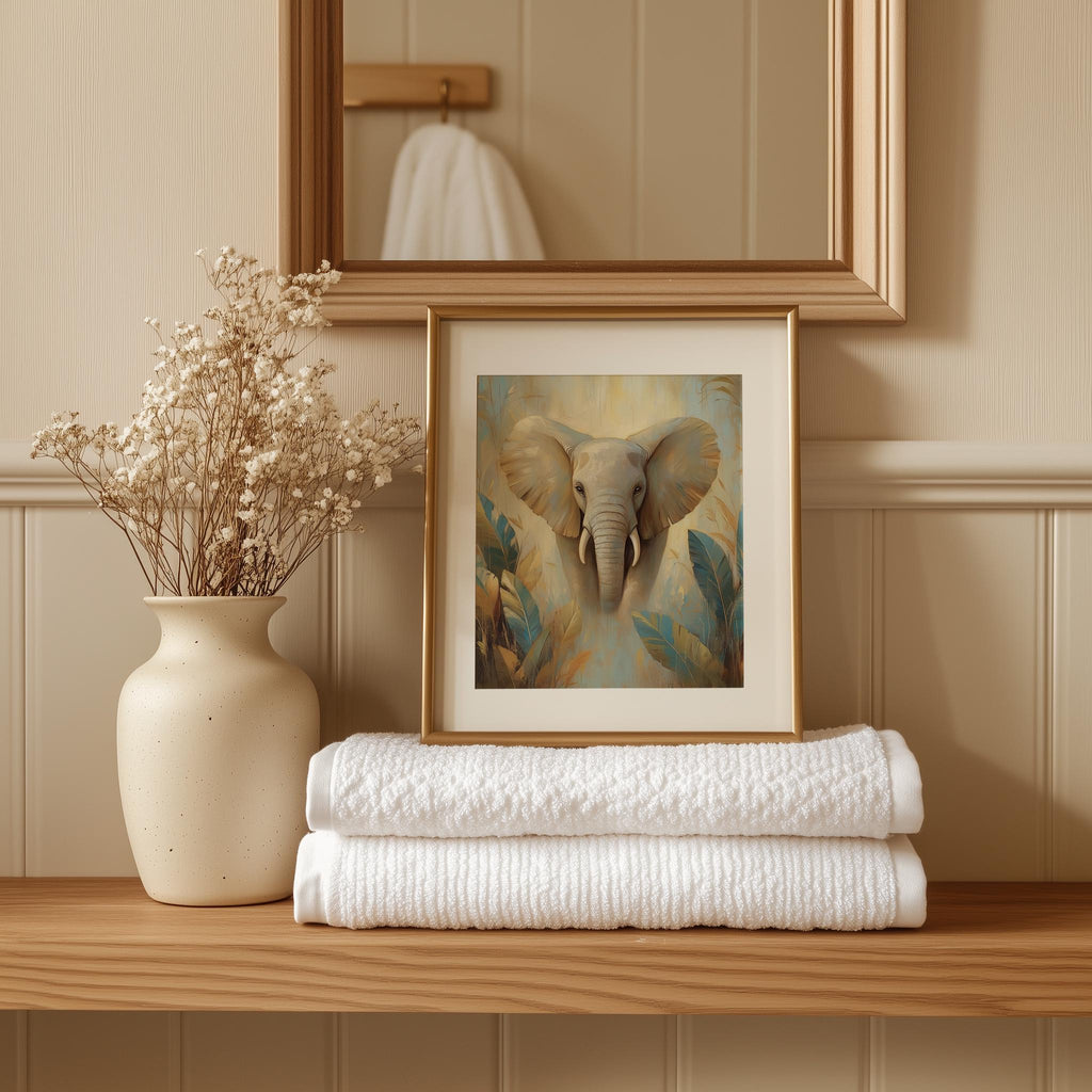 Elephant Tropical animal art print shown in a room setting