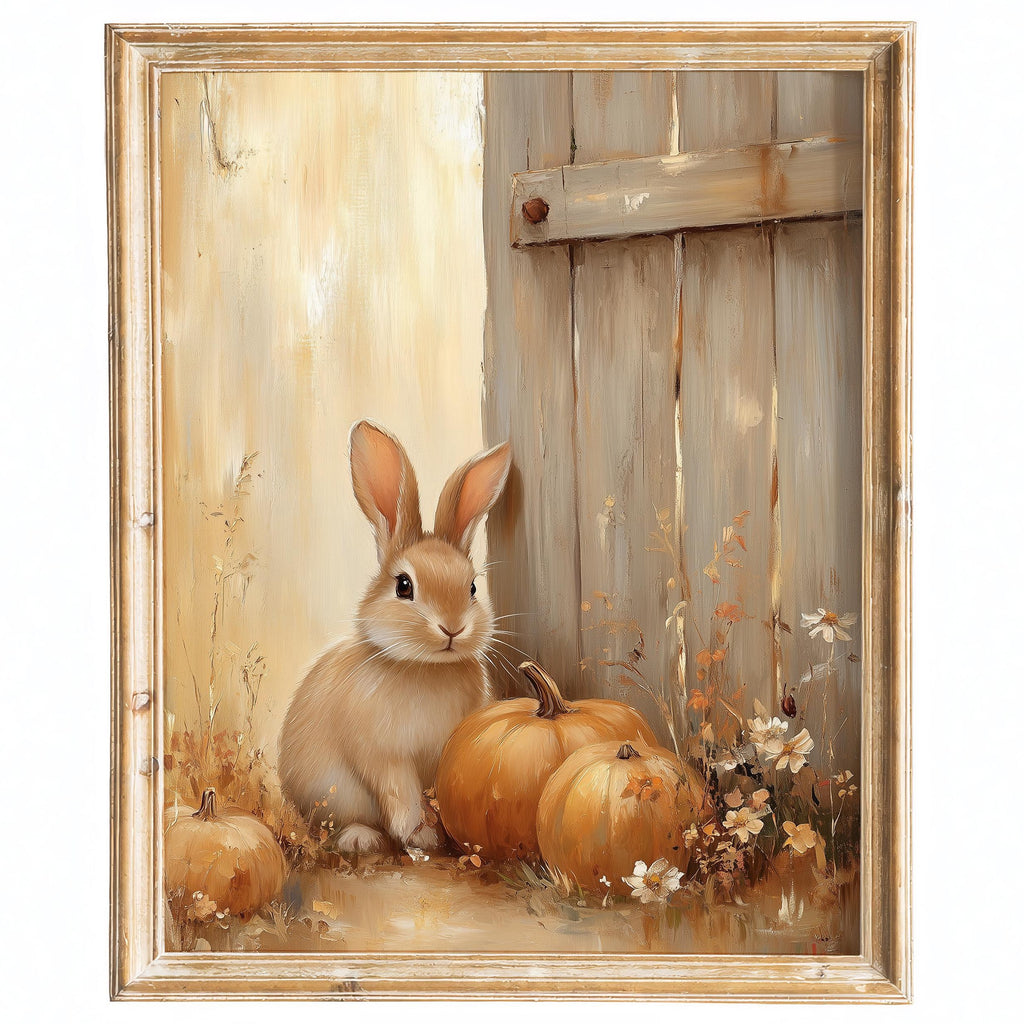 Rabbit Pumpkins fall art print framed