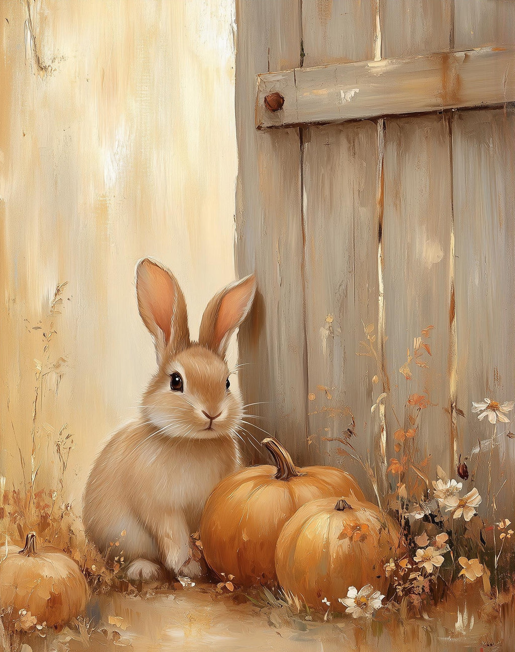 Rabbit Pumpkins fall art print unframed, signed by Pattie Overcash
