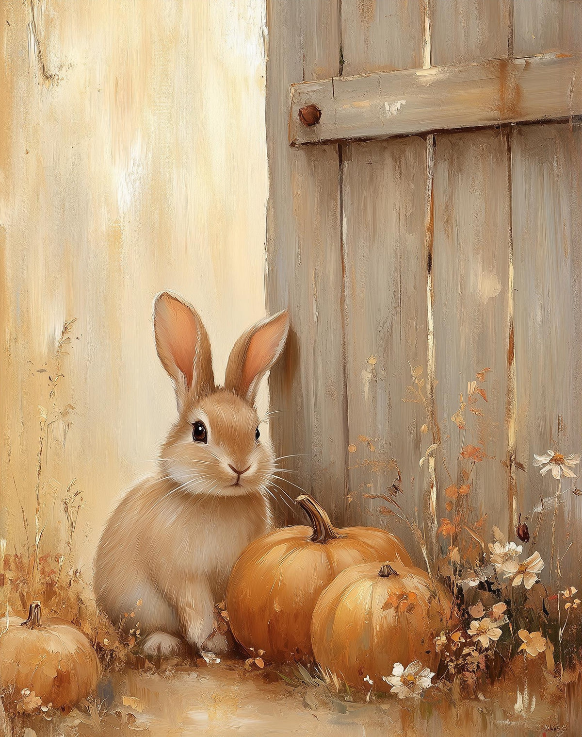 Rabbit Pumpkins fall art print unframed, signed by Pattie Overcash