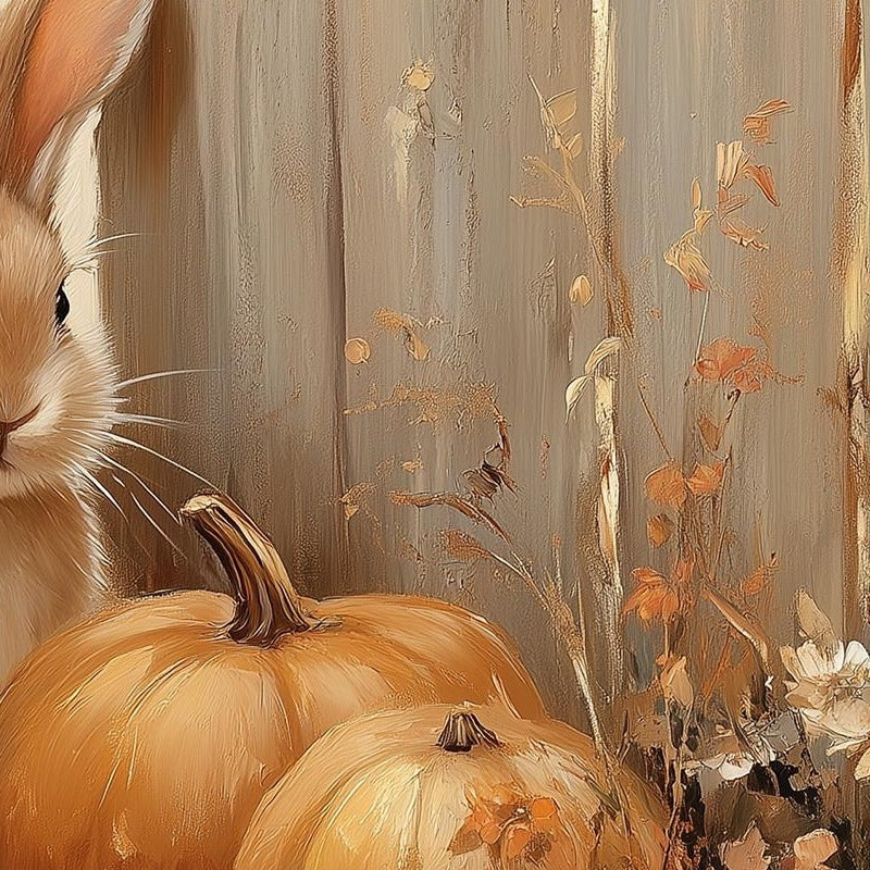 Rabbit Pumpkins fall art print close-up detail