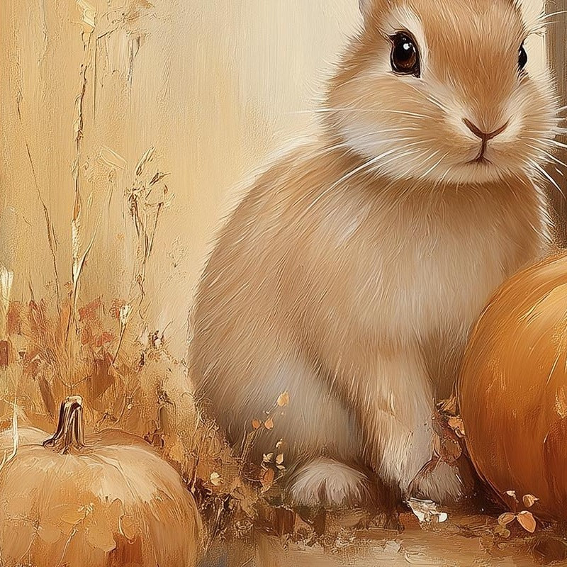 Rabbit Pumpkins fall art print close-up detail