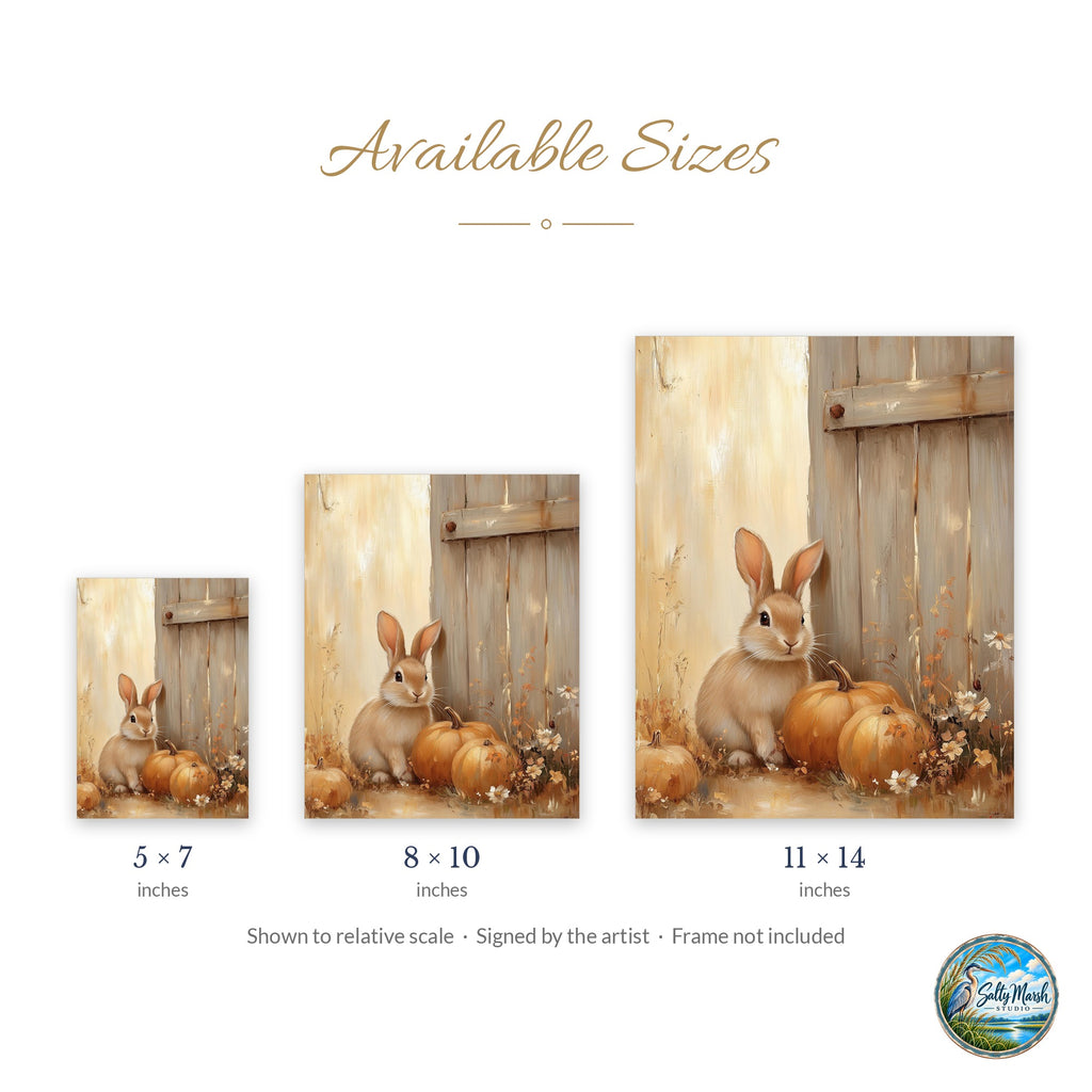 Rabbit Pumpkins art print size guide: 5x7, 8x10 and 11x14