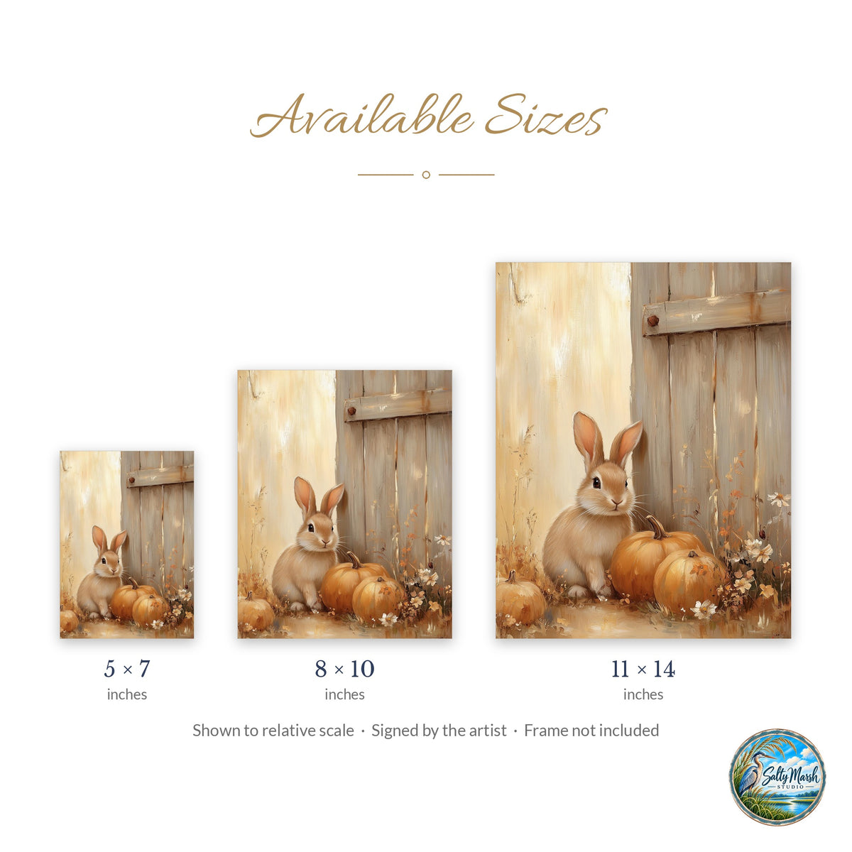 Rabbit Pumpkins art print size guide: 5x7, 8x10 and 11x14