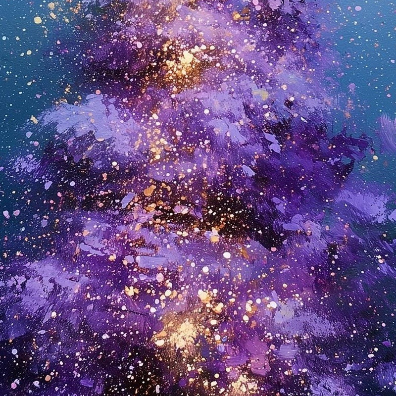 Purple Tree Christmas art print close-up detail