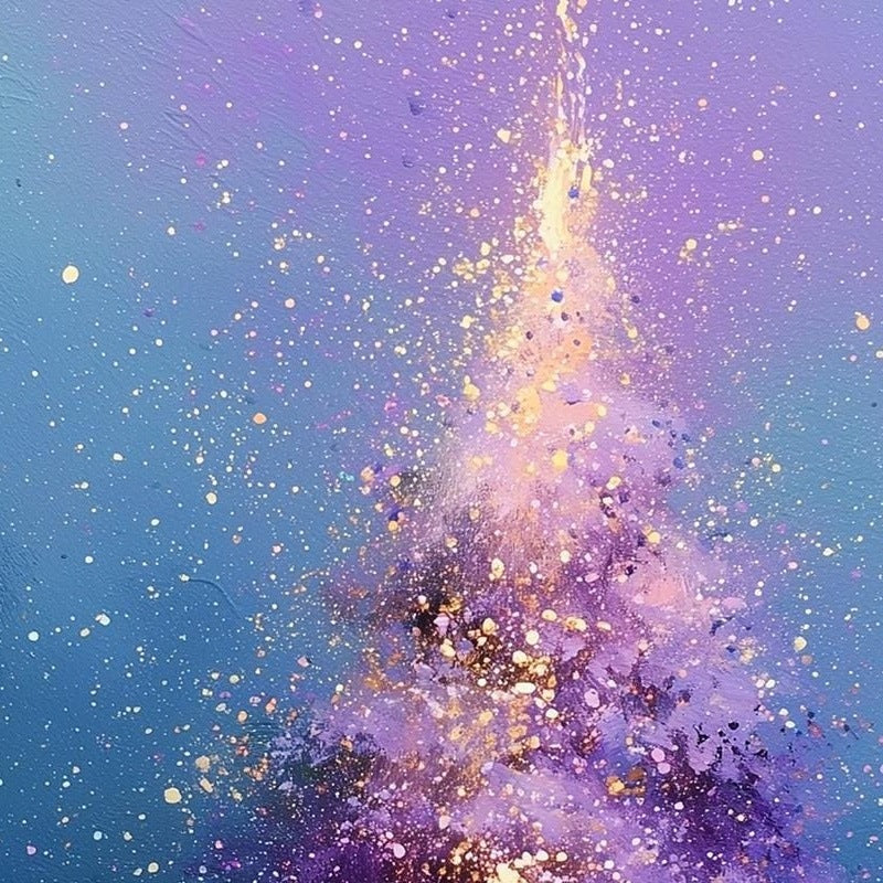 Purple Tree Christmas art print close-up detail
