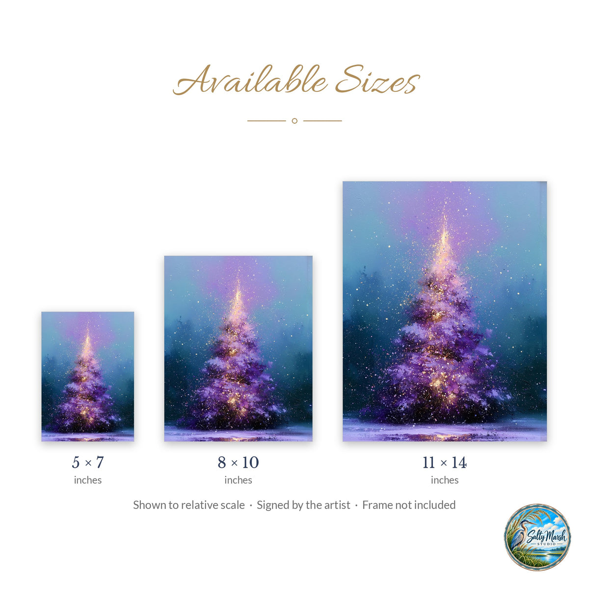 Purple Tree art print size guide: 5x7, 8x10 and 11x14