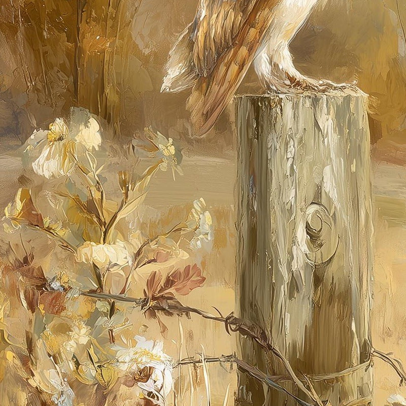 Barn Owl Fence Post fall art print close-up detail