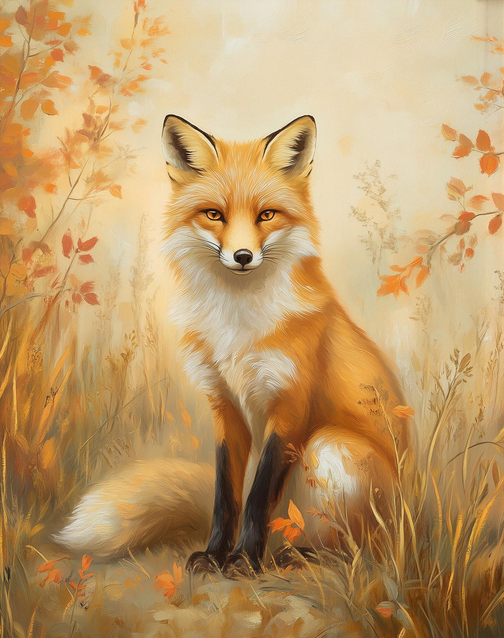 Autumn Red Fox fall art print unframed, signed by Pattie Overcash