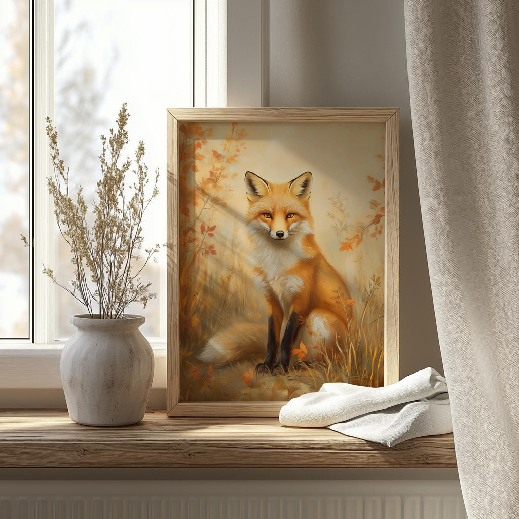 Autumn Red Fox fall art print shown in a room setting