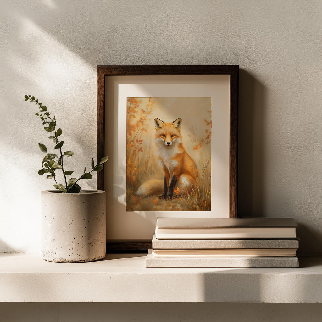 Autumn Red Fox fall art print shown in a room setting