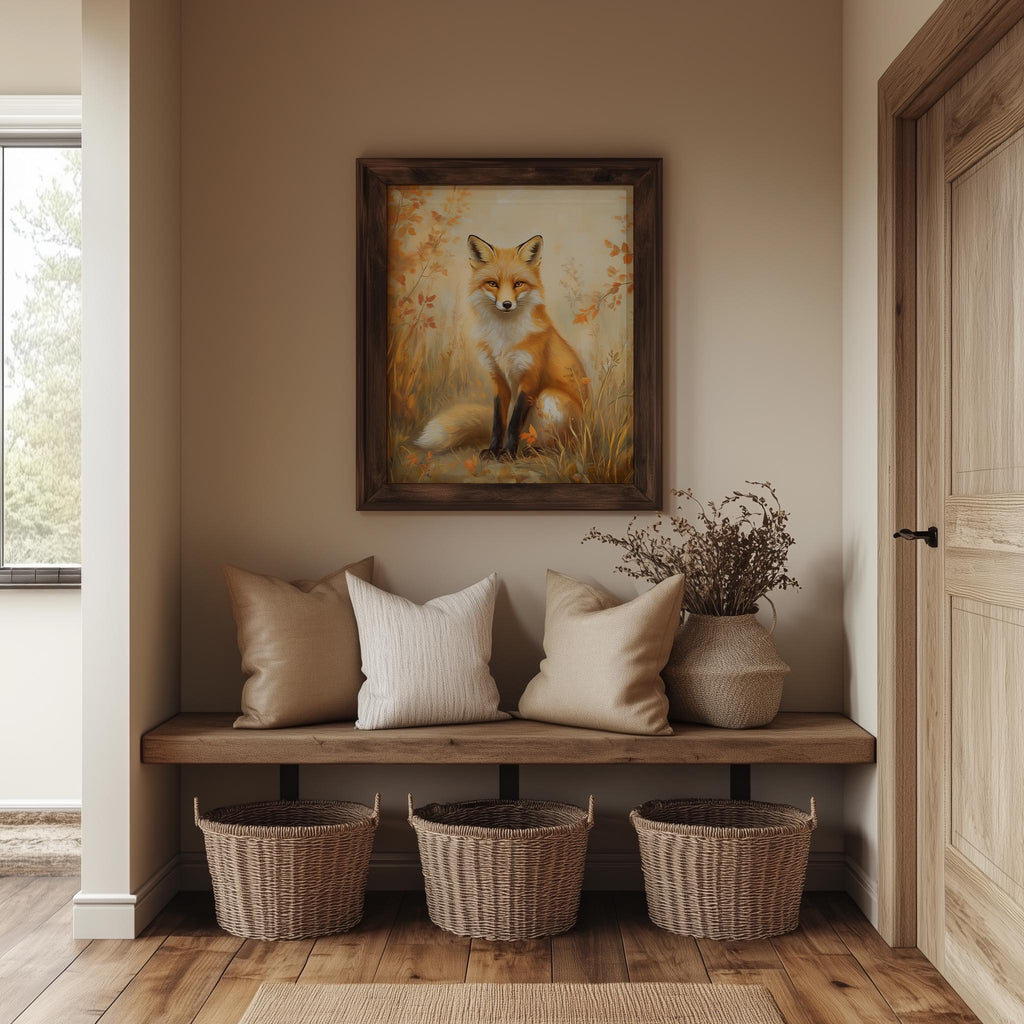 Autumn Red Fox fall art print shown in a room setting