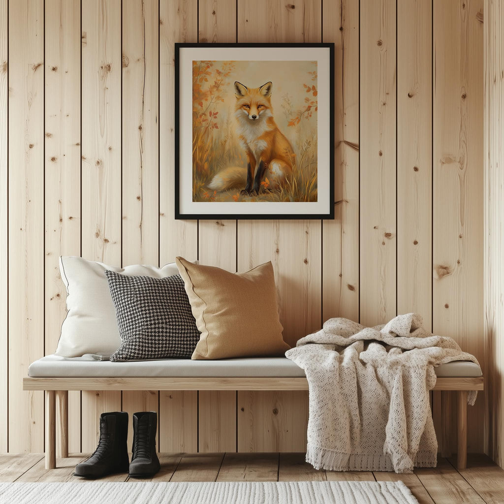 Autumn Red Fox fall art print shown in a room setting
