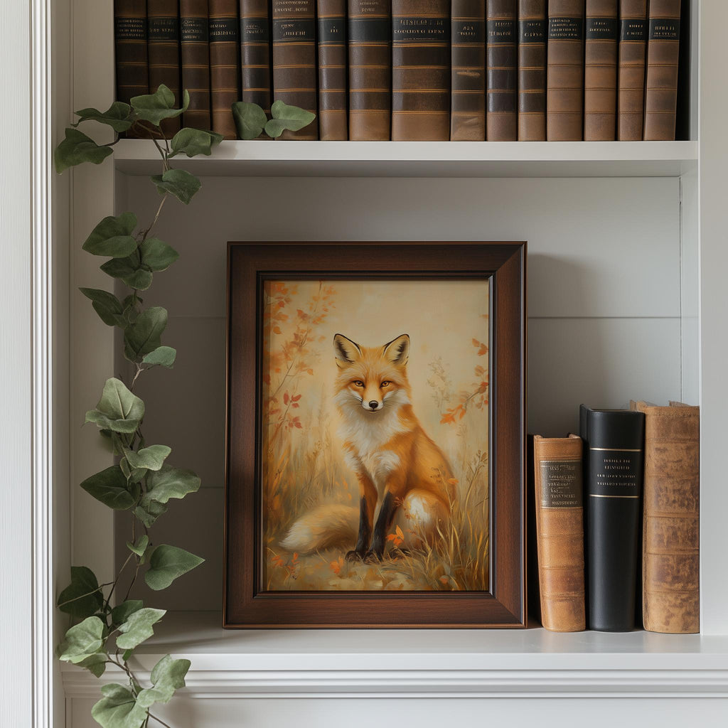 Autumn Red Fox fall art print shown in a room setting