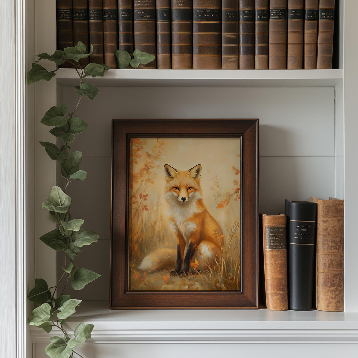 Autumn Red Fox fall art print shown in a room setting
