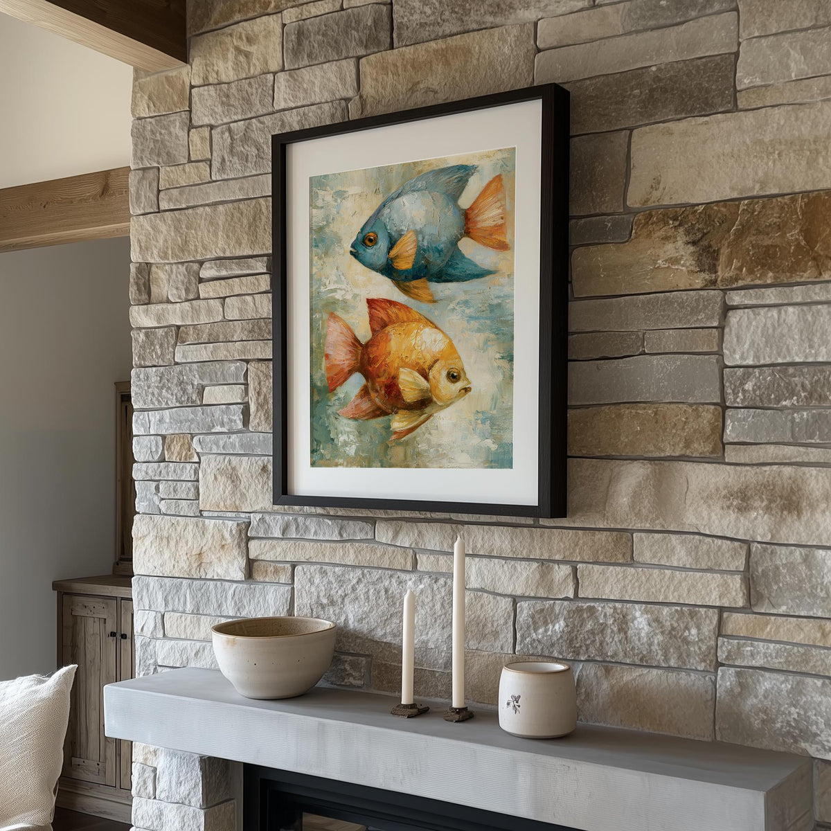 Tropical Fish animal art print shown in a room setting