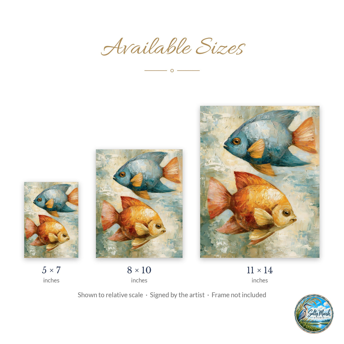 Tropical Fish art print size guide: 5x7, 8x10 and 11x14