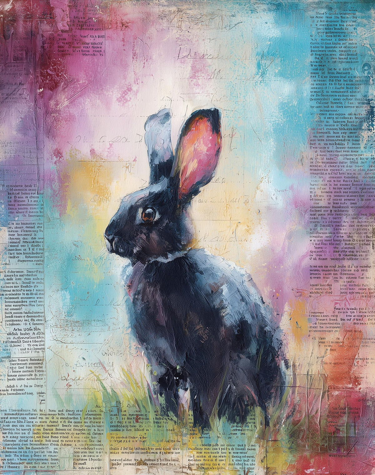 Dark Rabbit animal art print unframed, signed by Pattie Overcash