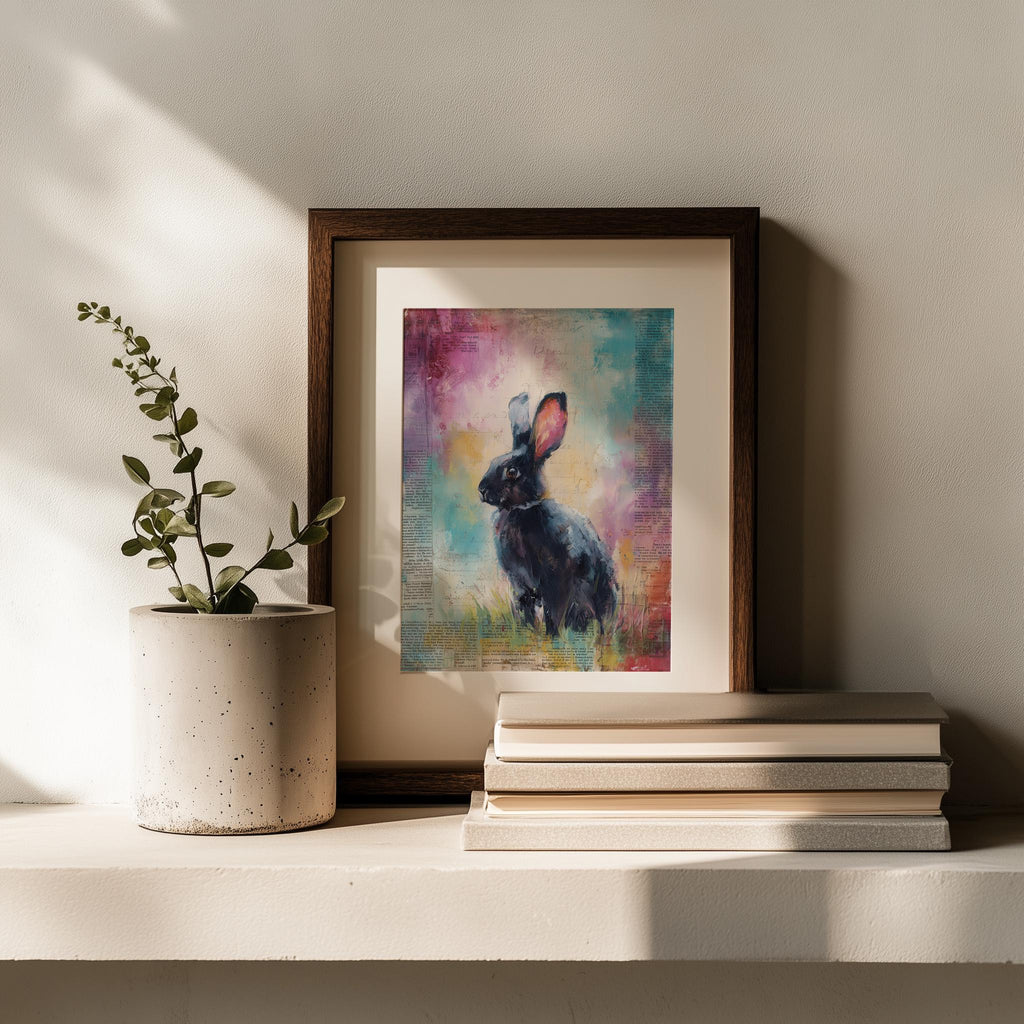 Dark Rabbit animal art print shown in a room setting