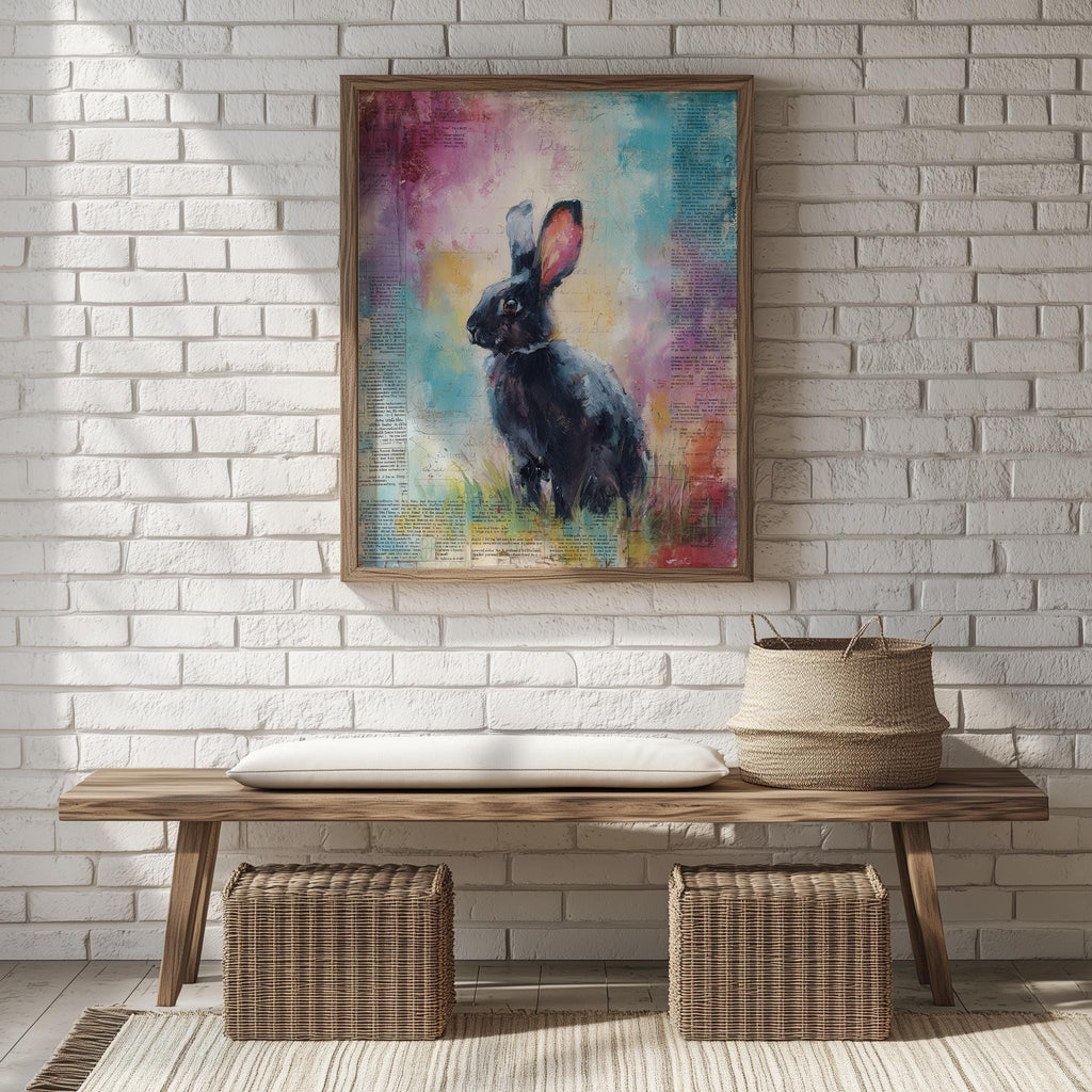 Dark Rabbit animal art print shown in a room setting